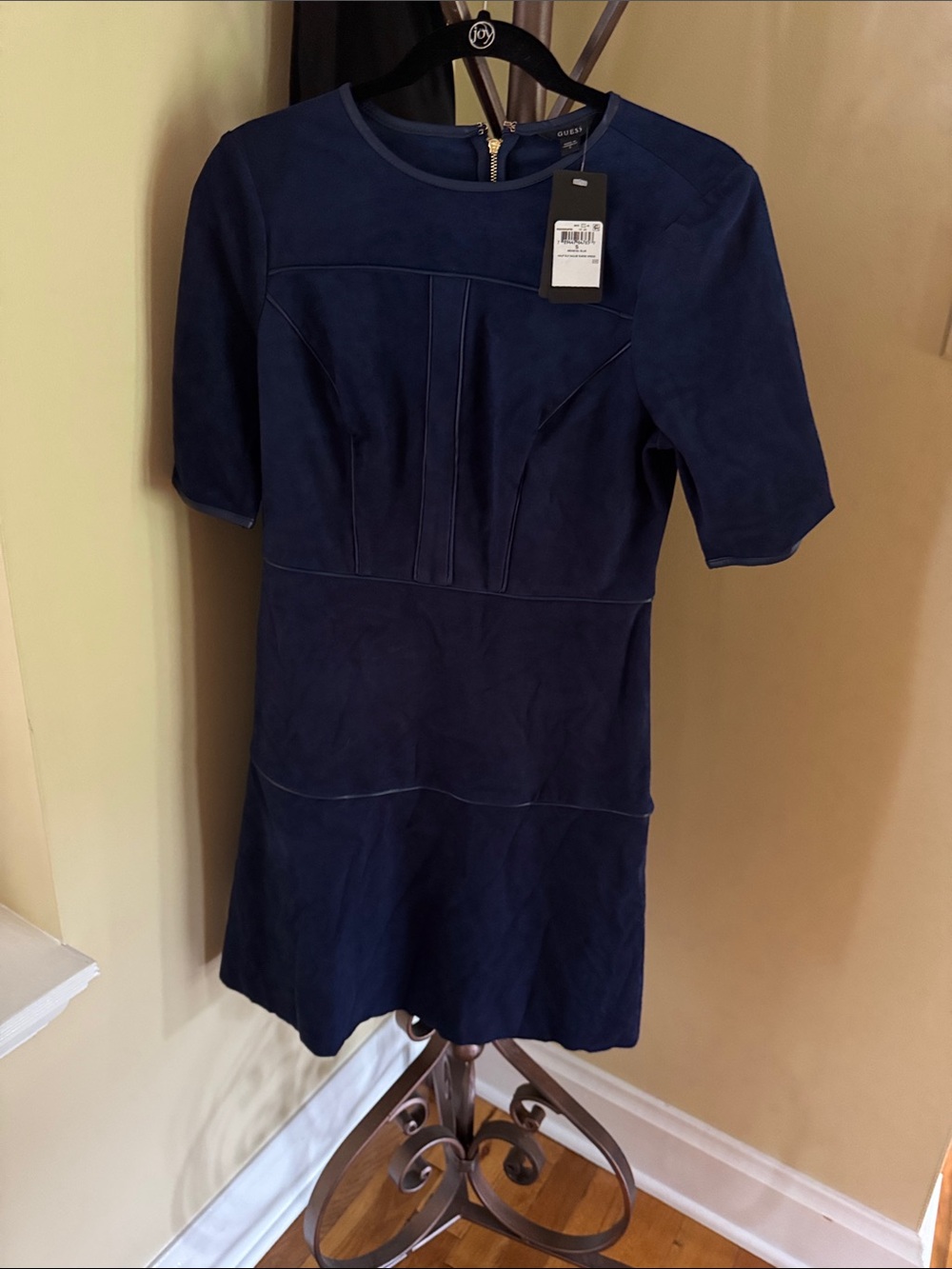 GUESS Navy Short-Sleeve Suede-Look A-line Dress